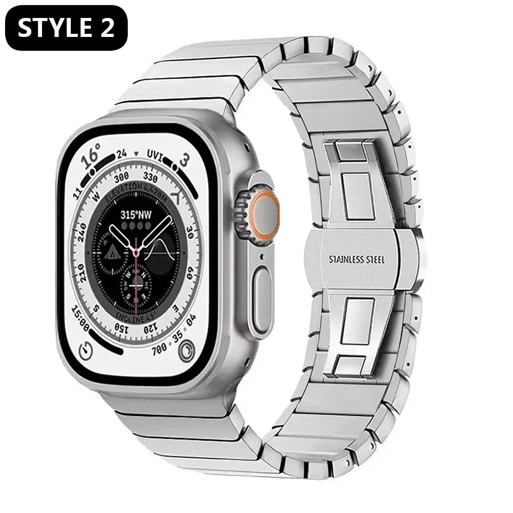 Stainless Steel Butterfly Buckle Band For Apple Watch NZINGOU